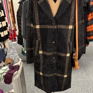 Vince Camuto Black and Tan Plaid  Sweater Jacket- NWT